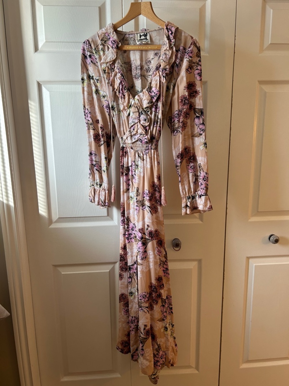 Floral Ruffle Long Sleeve Maxi Dress - Blush Pink